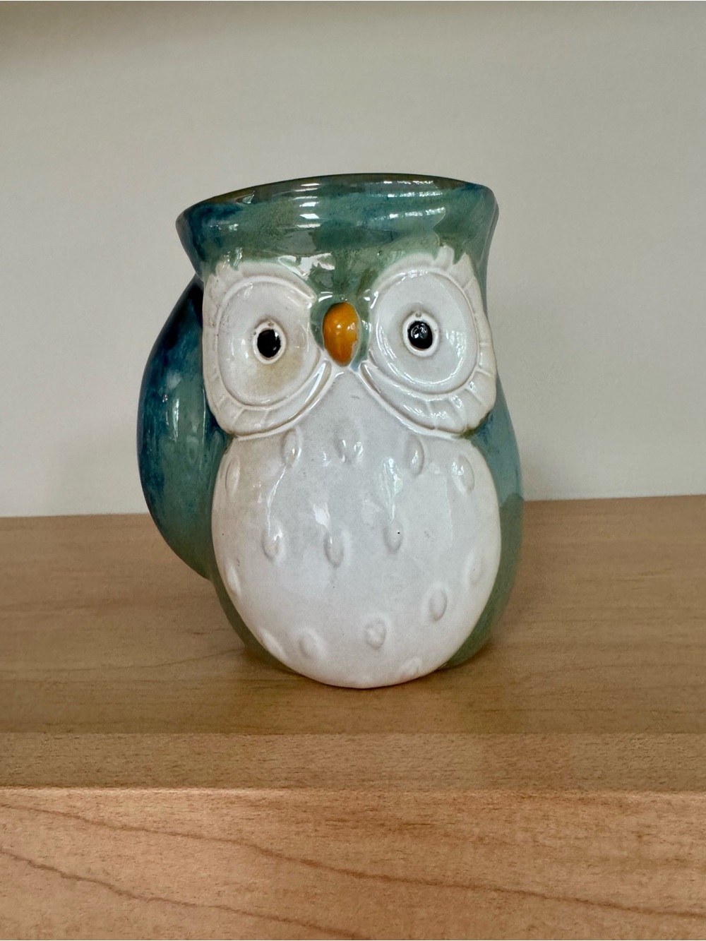 Gift Craft Ceramic Owl Blue Right Hand Coffee Tea Mug Warmer 4.75” H
